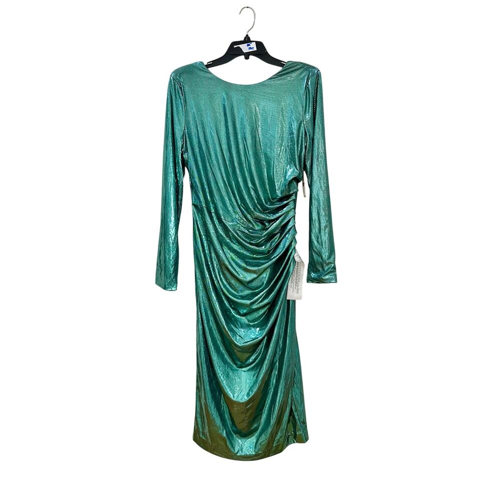 Dress the Population Metallic Green Long Sleeve Bodycon Midi Dress XXL NWT